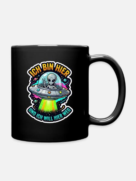 UFO Alien Sticker: Hier Weg - Tasse einfarbig - Schwarz