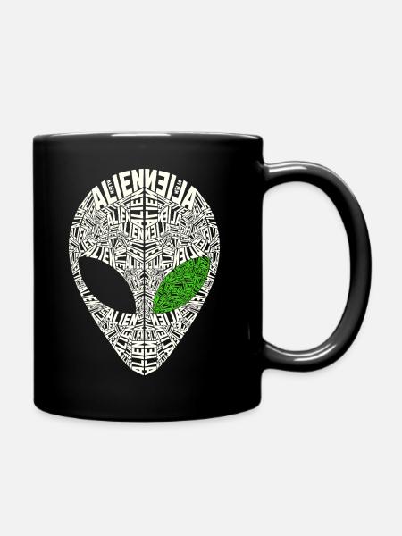 Alien Kalligramm – Grey mit grünem Auge - Tasse einfarbig - Schwarz