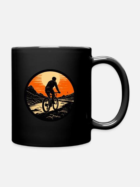 Mountain biking at sunset - Full Colour Mug - black