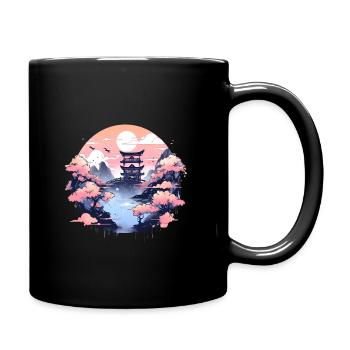 Paysage asiatique avec coucher de soleil - Mug uni - noir - Droite
