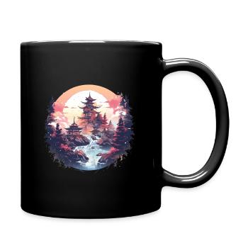 Paysage asiatique avec coucher de soleil - Mug uni - noir - Droite