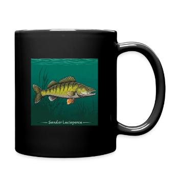 Zander Angeln Fischen Raubfisch - Tasse einfarbig - Schwarz - Rechts