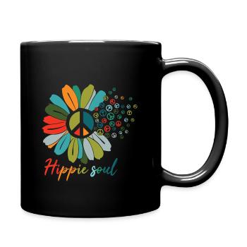 Hippie Soul Bunte Sonnenblume und Friedens Symbole - Tasse einfarbig - Schwarz - Rechts