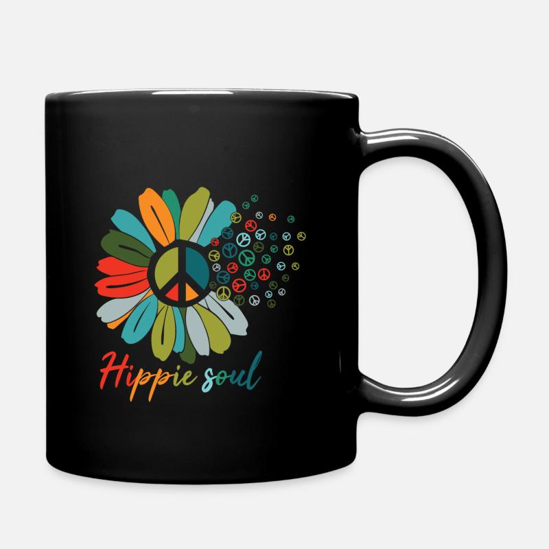 Hippie Soul Bunte Sonnenblume und Friedens Symbole - Tasse einfarbig - Schwarz
