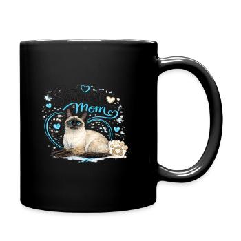 Maman siamoise aux pattes en cœur bleu - Mug uni - noir - Droite