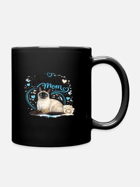 Siamese mom with blue heart paws - Full Colour Mug - black