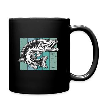 Vintage Fisch für Angler - Tasse einfarbig - Schwarz - Rechts