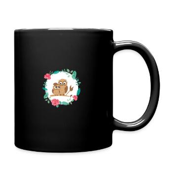 Eule mit Baby - Tasse einfarbig - Schwarz - Rechts