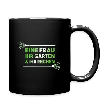 Eine Frau Ihr Garten & Rechen - lustiges Design - Tasse einfarbig - Schwarz - Rechts