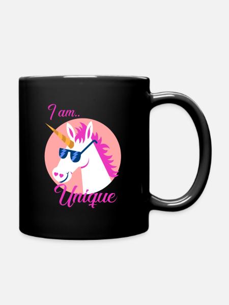Unicorn horse cuddly toy Unique cool heart - Full Colour Mug - black