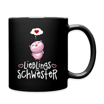 Lieblingsschwester mit Herz - Beste Schwester Eule - Tasse einfarbig - Schwarz - Rechts