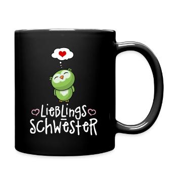Lieblingsschwester mit Herz - Beste Schwester Eule - Tasse einfarbig - Schwarz - Rechts