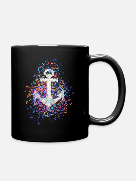 Anker Symbol Farbspritzer Farbkleckse Spritzer - Tasse einfarbig - Schwarz