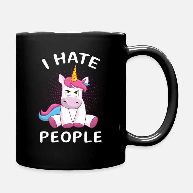 Einhorn I Hate People Unicorn Geschenk - Tasse einfarbig - Schwarz
