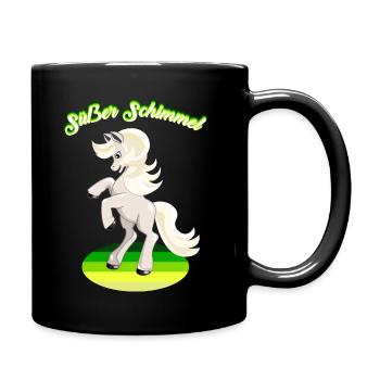 Schimmel süßes Pferd weißes Pferdchen Reiterhof - Tasse einfarbig - Schwarz - Rechts