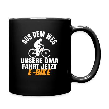 Oma Rentnerin E-Bike Fahrrad Spruch Rente Lustig - Tasse einfarbig - Schwarz - Rechts