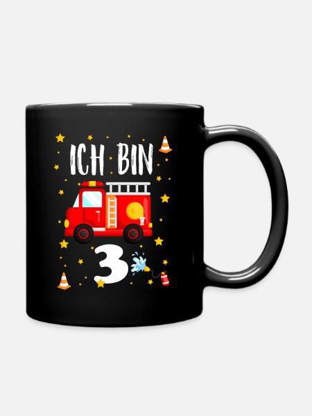 Feuerwehr Geburtstag - Ich bin 3 Jahre alt - Tasse einfarbig - Schwarz