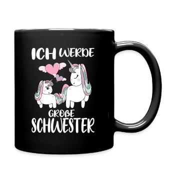 Große Schwester Einhorn - Tasse einfarbig - Schwarz - Rechts