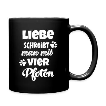 Liebe schreibt man mit vier Pfoten Hund Katzen - Tasse einfarbig - Schwarz - Rechts