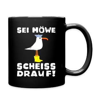Moin Möwe Seemann Unisex Geschenkidee - Tasse einfarbig - Schwarz - Rechts