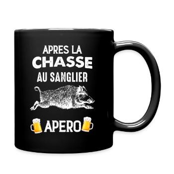 Chasse au sanglier, apéro et pote humour chasseur - Mug uni - noir - Droite