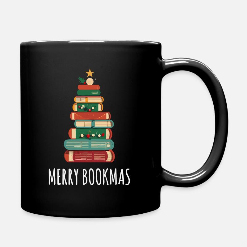 Books Christmas Tree, Merry Bookmas - Full Colour Mug - black