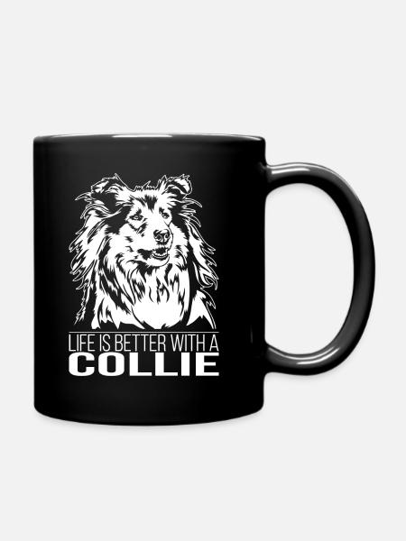 Langhaar Collie life is better Hunde Wilsigns - Tasse einfarbig - Schwarz