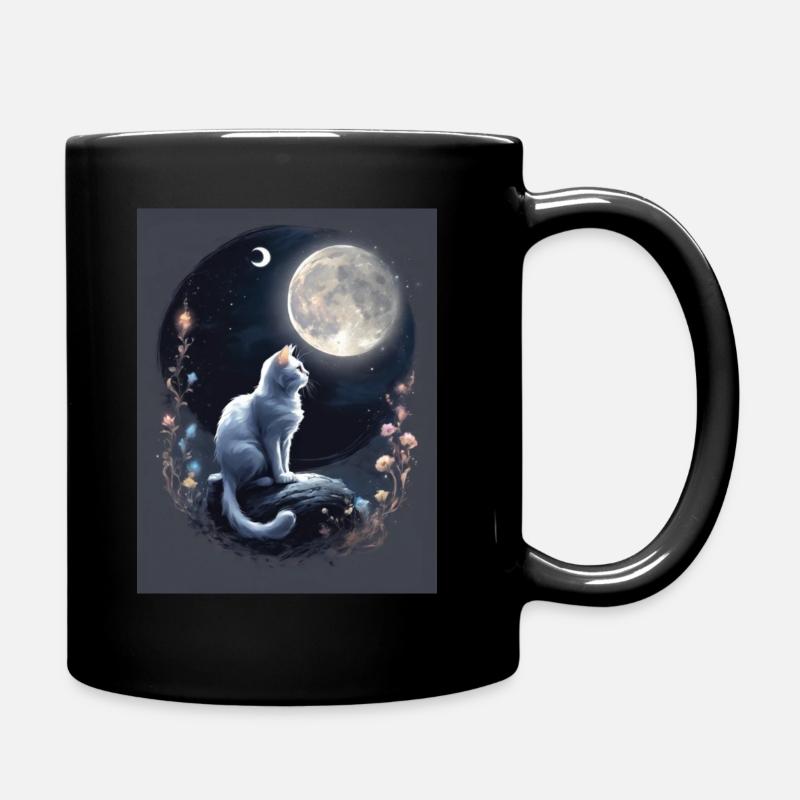 cat looks in the Moon - Tasse einfarbig - Schwarz