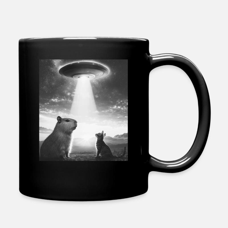 Funny Graphic Capybara Selfie With Ufos Weird - Full Colour Mug - black
