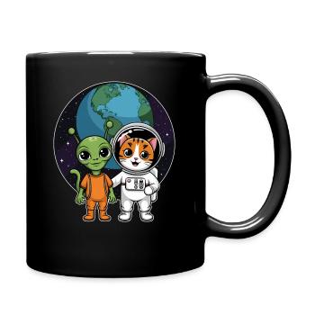 Alien And Cat Funny Cat Selfie With Ufos Kawaii - Full Colour Mug - black - Right