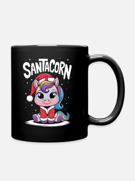Einhorn Weihnachten Santa lustig süß Santacorn - Tasse einfarbig - Schwarz