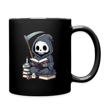 Grim Reaper Bookworm with Scythe - Full Colour Mug - black - Right