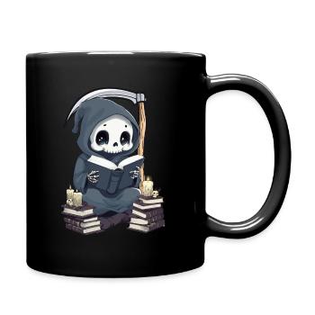 Grim Reaper Bookworm with Scythe - Full Colour Mug - black - Right