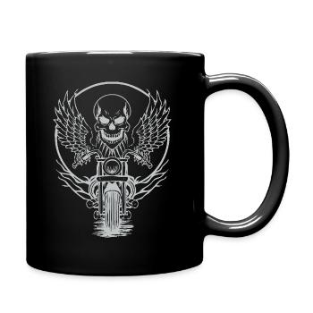 Crâne sur moto avec des ailes - Mug uni - noir - Droite