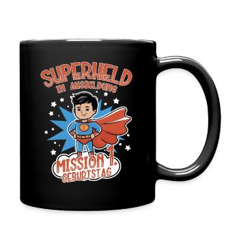 Superheld 1. Geburtstag Junge schwarze Haare - Tasse einfarbig - Schwarz - Rechts