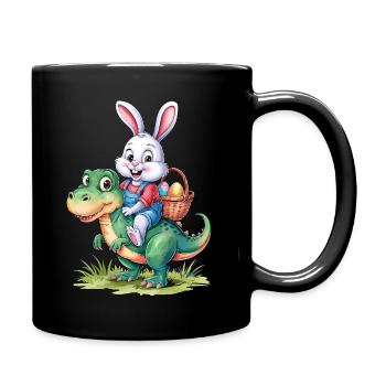 Osterhase Dinosaurier Dino Ostern lustig niedlich - Tasse einfarbig - Schwarz - Rechts
