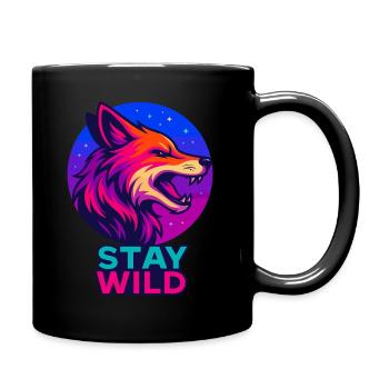Stay Wild Wolf Kopf Retro - Tasse einfarbig - Schwarz - Rechts
