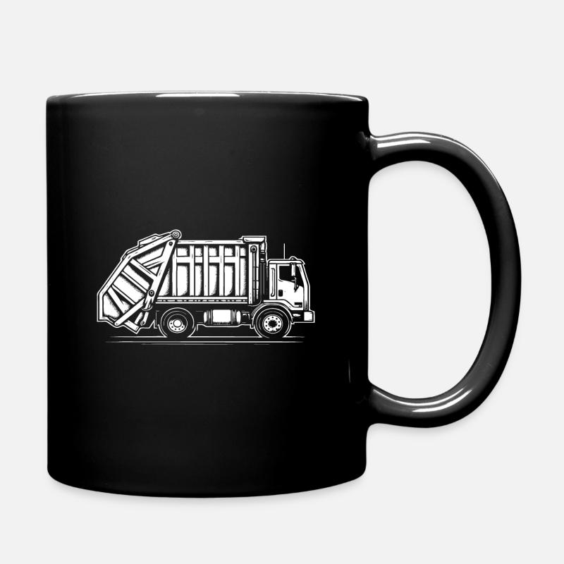 Cool simple garbage truck design - Full Colour Mug - black