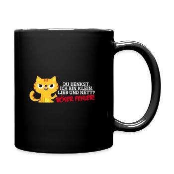 Klein Lieb Nett - Böser Fehler Spruch Katze - Tasse einfarbig - Schwarz - Rechts