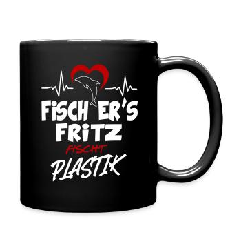Fischers Fritz fischt Plastik Klimaschutz Meer - Tasse einfarbig - Schwarz - Rechts