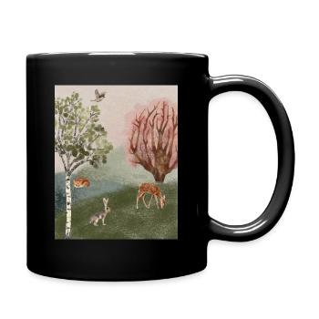 Waldfuchs, Hirsch und Vogel - Tasse einfarbig - Schwarz - Rechts