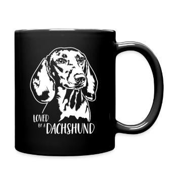 Loved by a Dachshund Hundespruch Hunde Wilsigns - Tasse einfarbig - Schwarz - Rechts