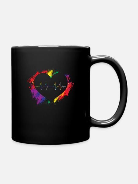 LGBT Heartbeat EKG Funny Heart Rainbow LGBT Pride - Tasse einfarbig - Schwarz