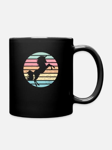 Retro Vintage Einhorn Regenbogen Unicorn - Tasse einfarbig - Schwarz