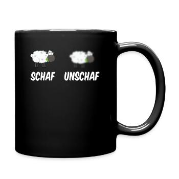 Schaf Unschaf Fotograf Wortwitz Geschenkidee - Tasse einfarbig - Schwarz - Rechts