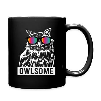 Cool Owl with Sunglasses Eagle Owl Funny Bubo Bubo - Full Colour Mug - black - Right