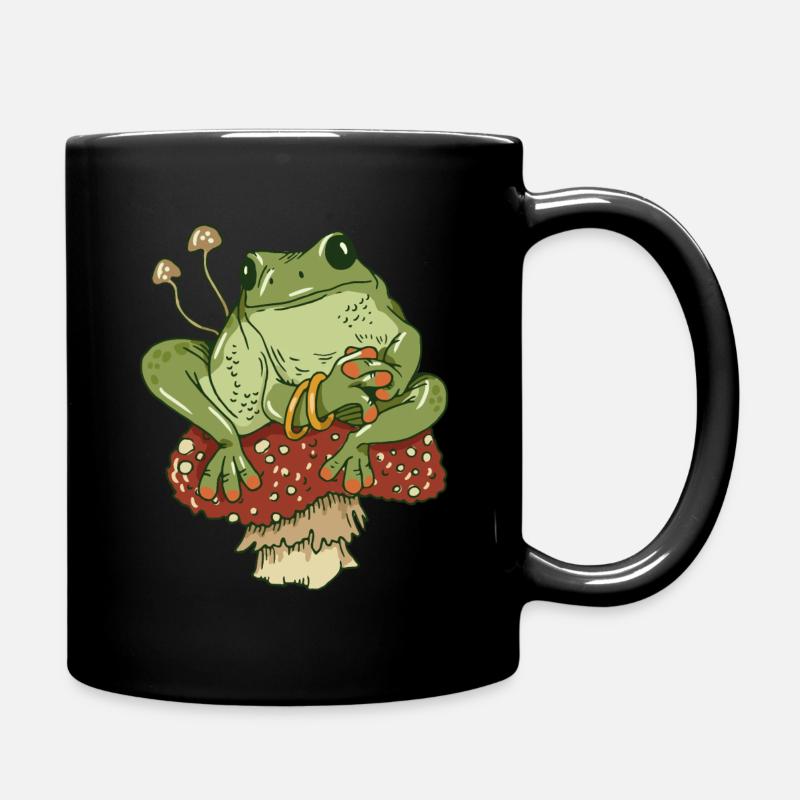 Frog With Mushroom Cute Cottagecore Aesthetics - Full Colour Mug - black