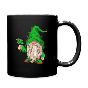 Zwerg hält Kleeblatt - St Patrick's Day - Tasse einfarbig - Schwarz - Rechts