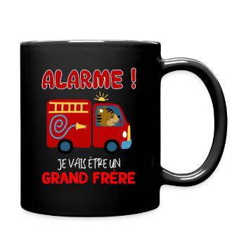 Grand frere pompier Humour Naissance - Mug uni - noir - Droite