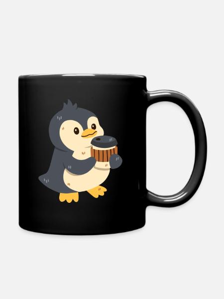 Pinguin mit Kaffee - Tasse einfarbig - Schwarz